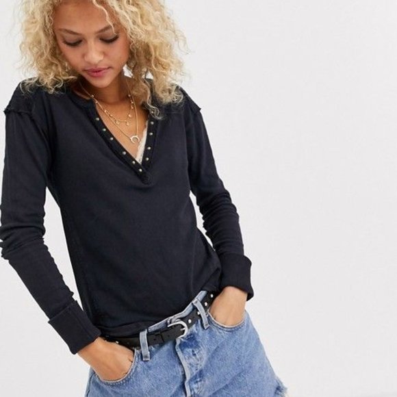 FREE PEOPLE - We The Free Military Mix Henley - Picture 1 of 16